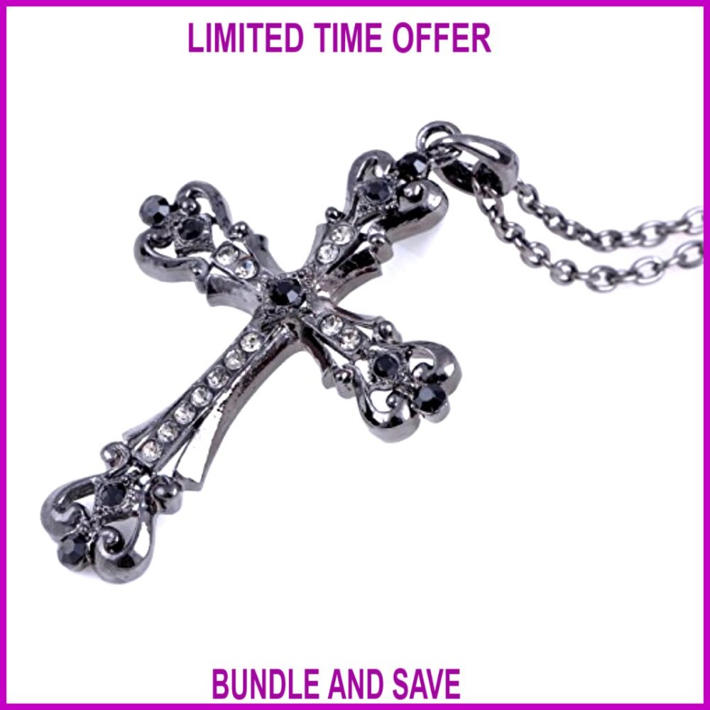 Adjustable Rhinestone Cross Pendant Necklace With… - image 2